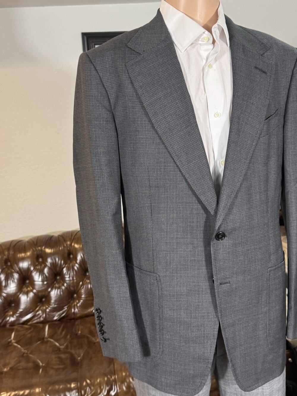 Tom Ford Gray Shelton Houndstooth Wool Sportcoat Blazer 52R Italy 42R US Men’s